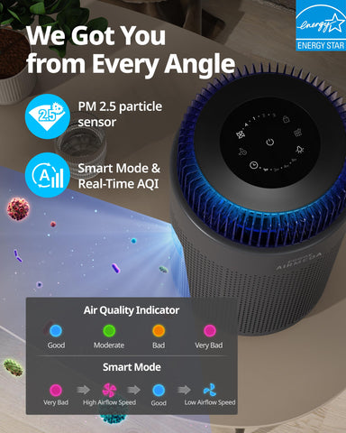 Coway air purifier display of filter indicator and timer for maintenance.