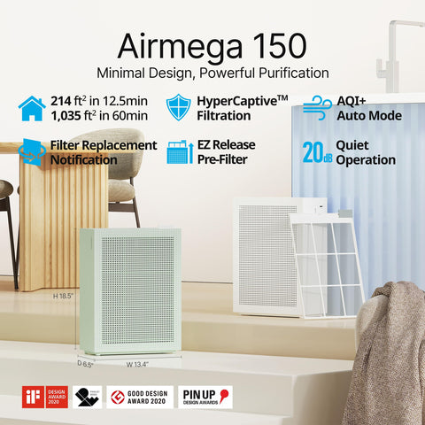 Coway Airmega 150 Green control panel enables quick adjustments for purification.