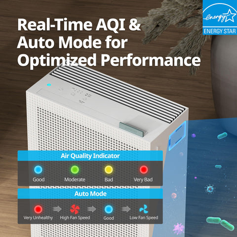 Coway Airmega 150 Green room setting demonstrates effective air purification in a home space.