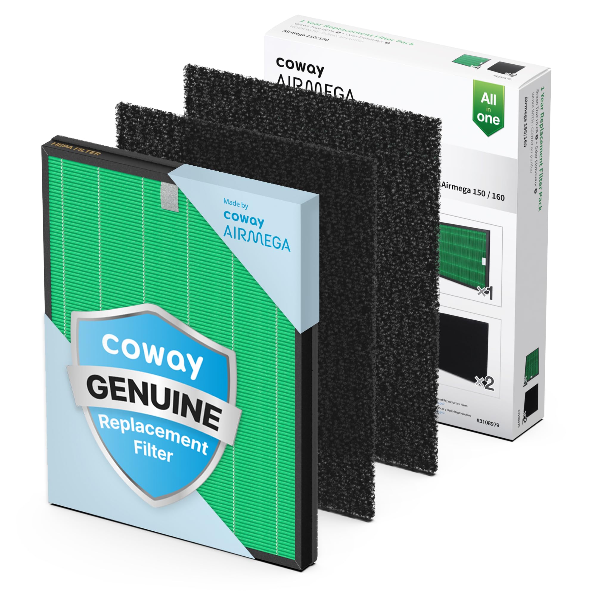 Coway Airmega 150 replacement filter set for AP-1019C improves indoor air quality.