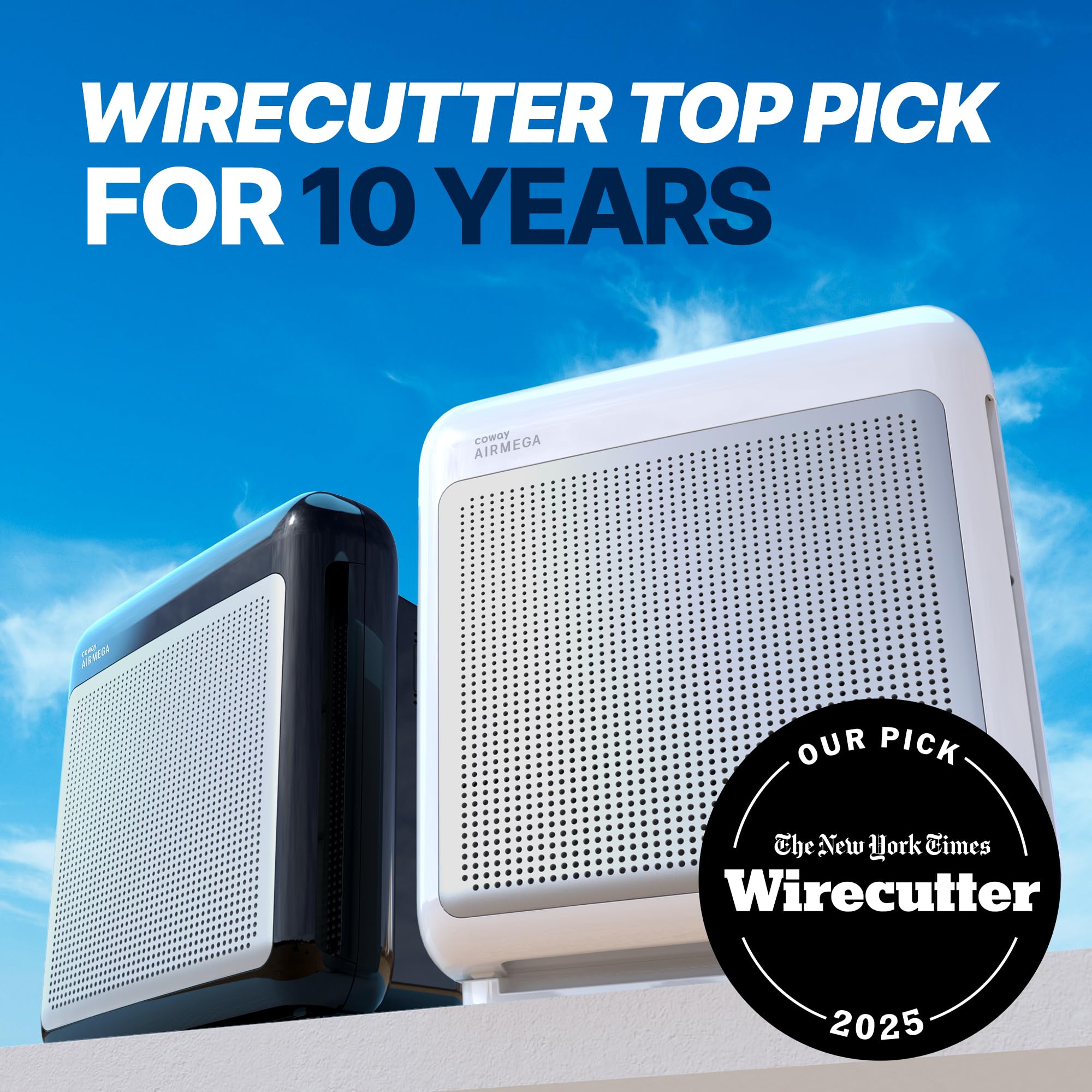 Coway Airmega 200M White side angle highlighting its slim, modern profile.