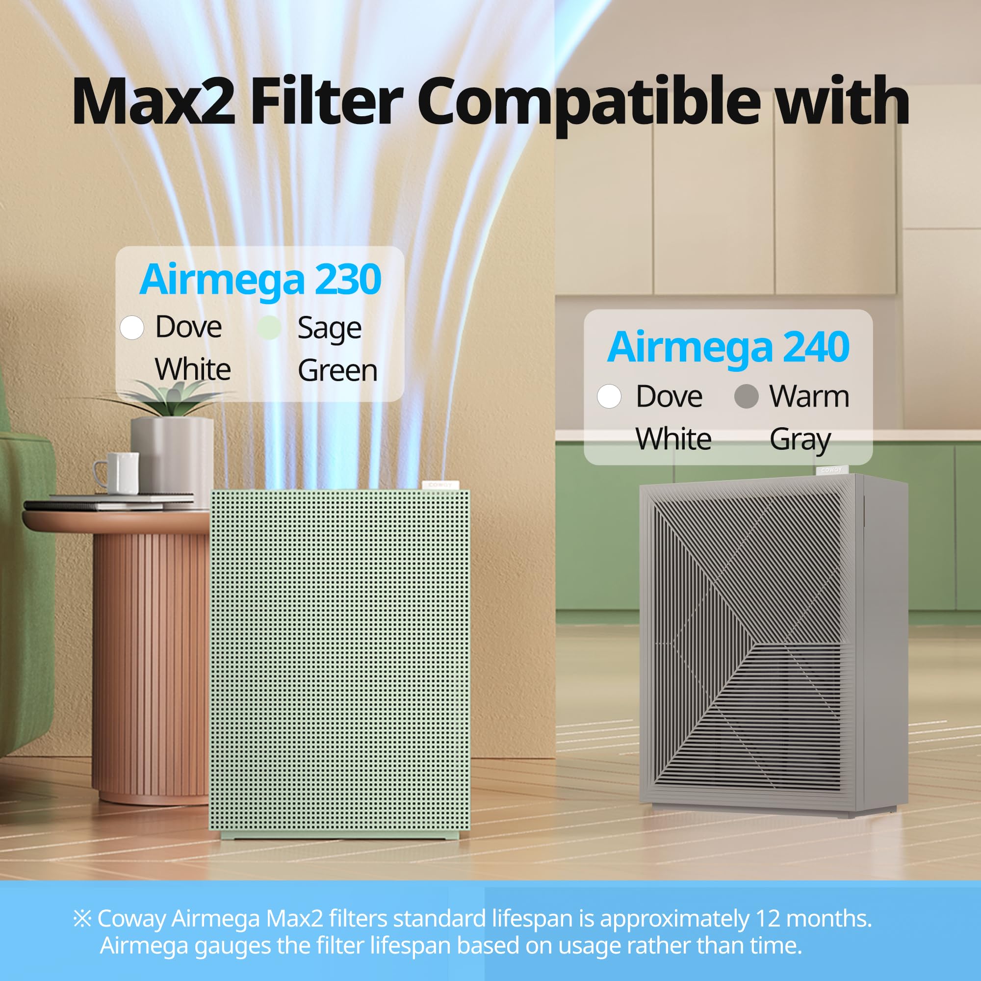 Coway Airmega 230/240 in living room for fresher air during daily activities.