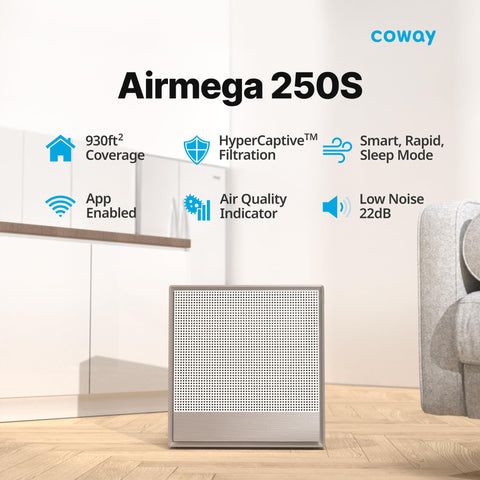 Top view of Coway Airmega 250S showing compact footprint for spacious layouts.