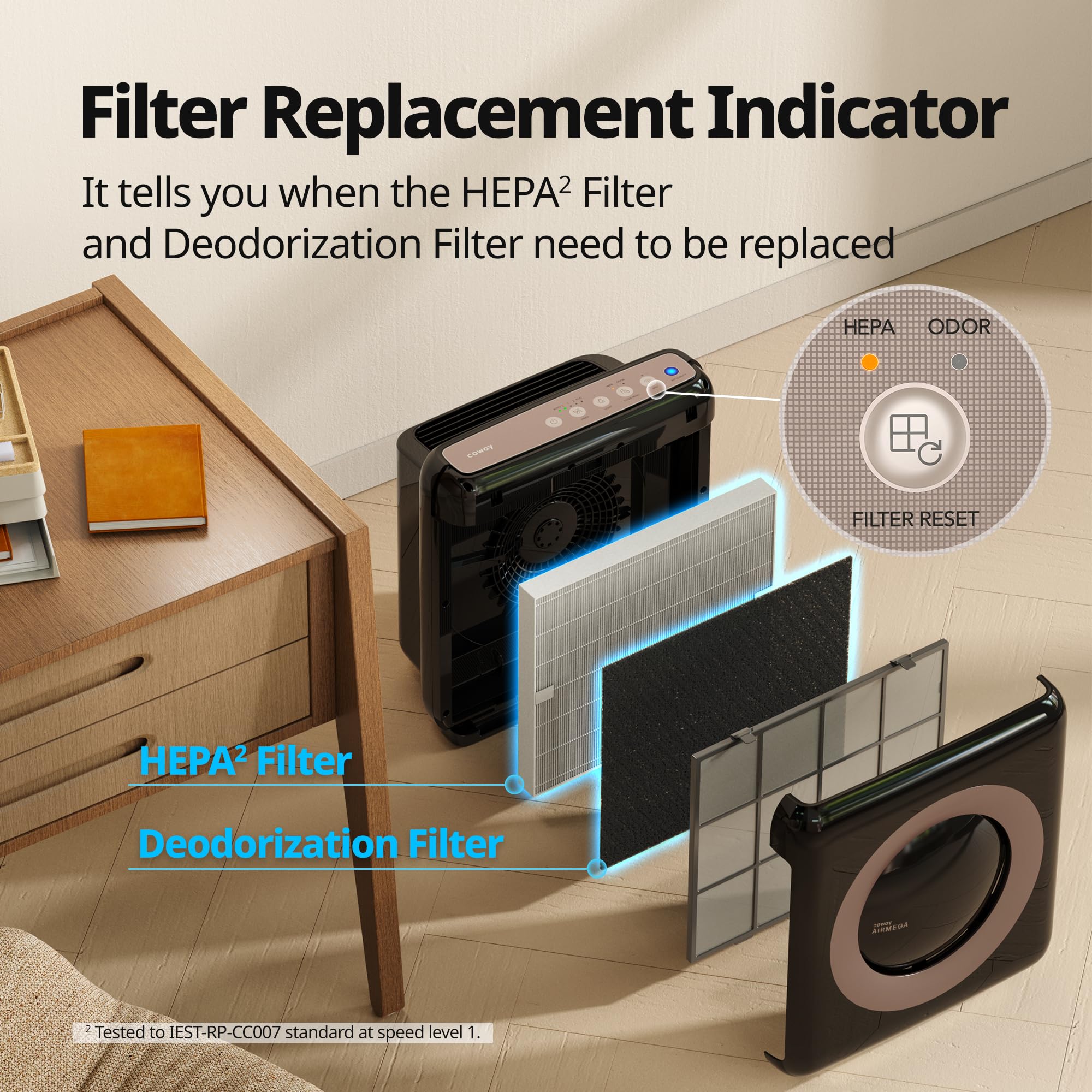 Coway Airmega AP-1512HHS eco mode icon illustrating energy saving.