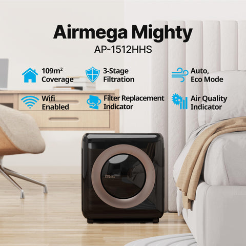 Coway Airmega AP-1512HHS side vent shows airflow path for purification.