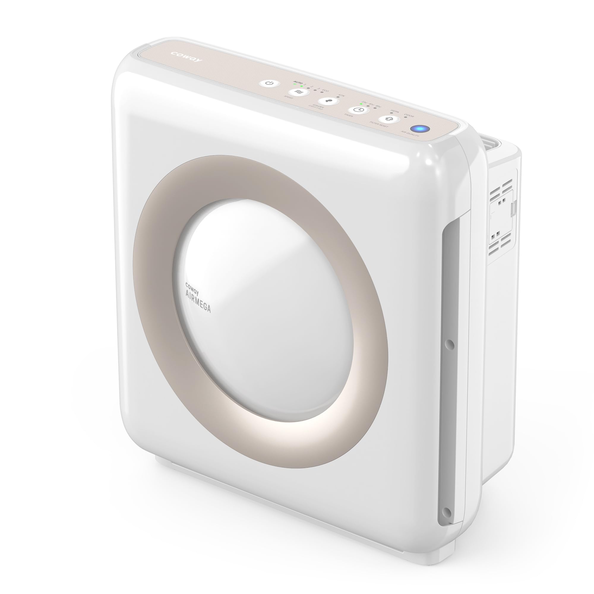 Coway Airmega AP-1512HHW front view, compact purifier for clean room air