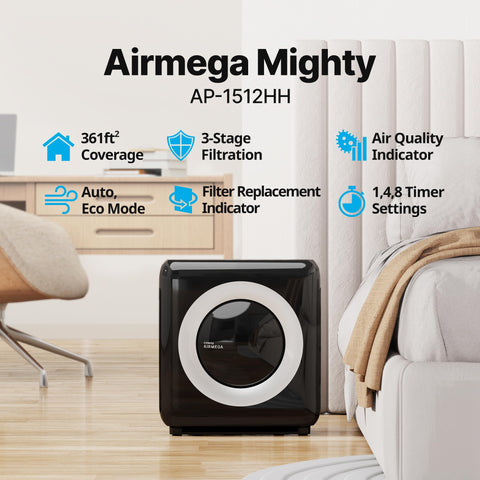 Coway AP-1512HH Mighty air purifier side view showing slim profile for bedrooms