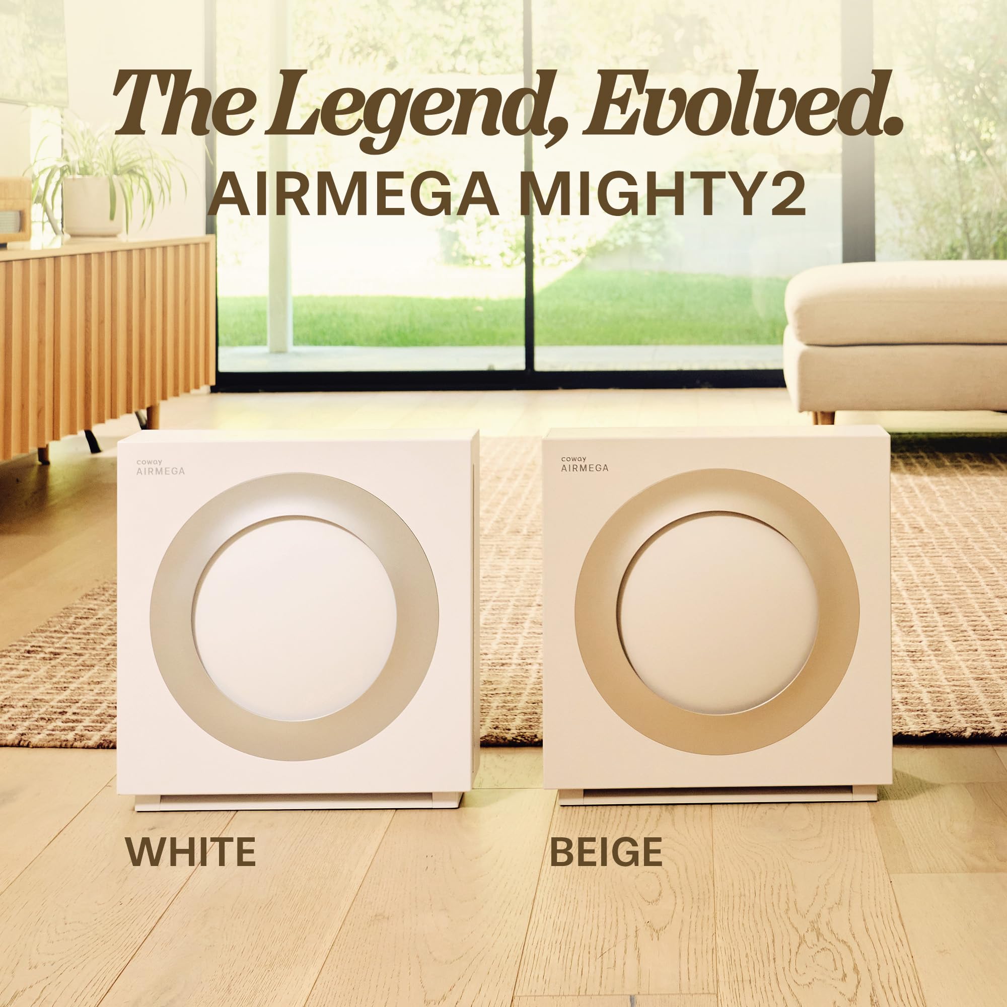 Coway Mighty2 control panel shows real-time air quality on a clear display.