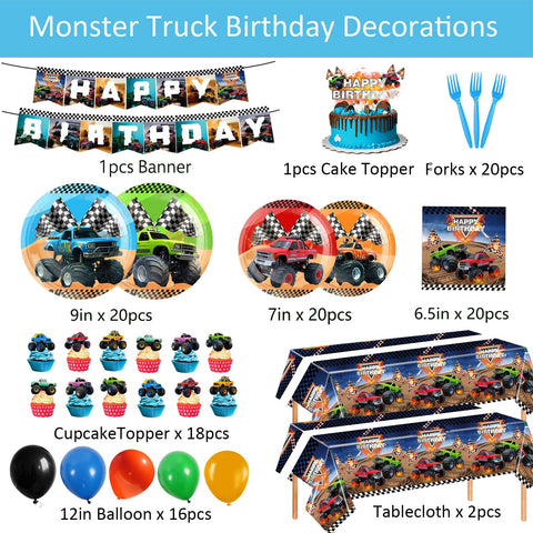 Cowisary Monster Truck balloons add vibrant color and party energy.