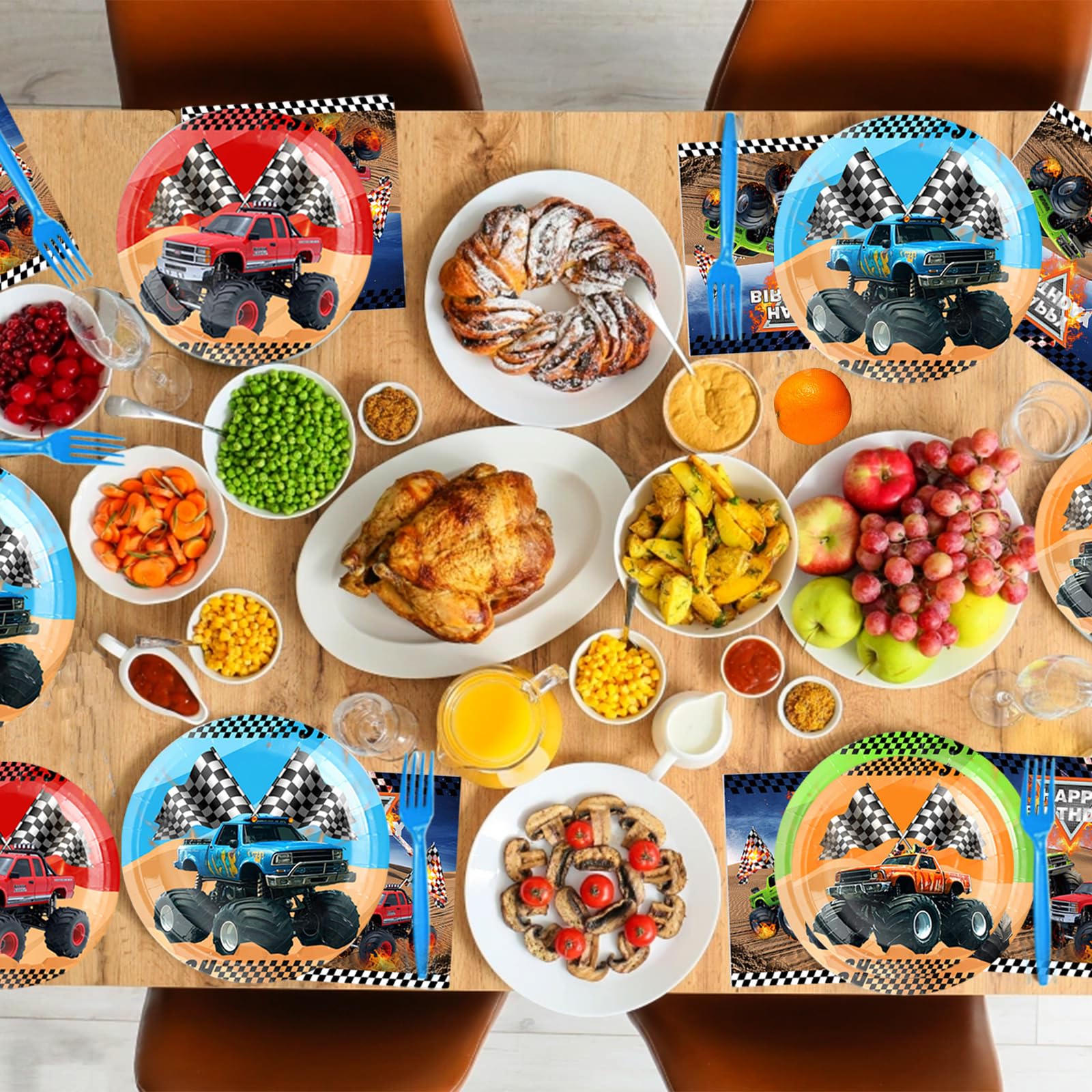Cowisary Monster Truck napkins provide quick cleanup after yummy bites.
