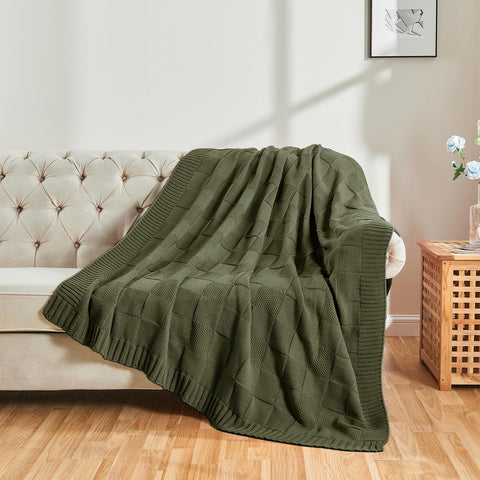 CozeCube olive check knit throw folded, adding rustic charm to decor