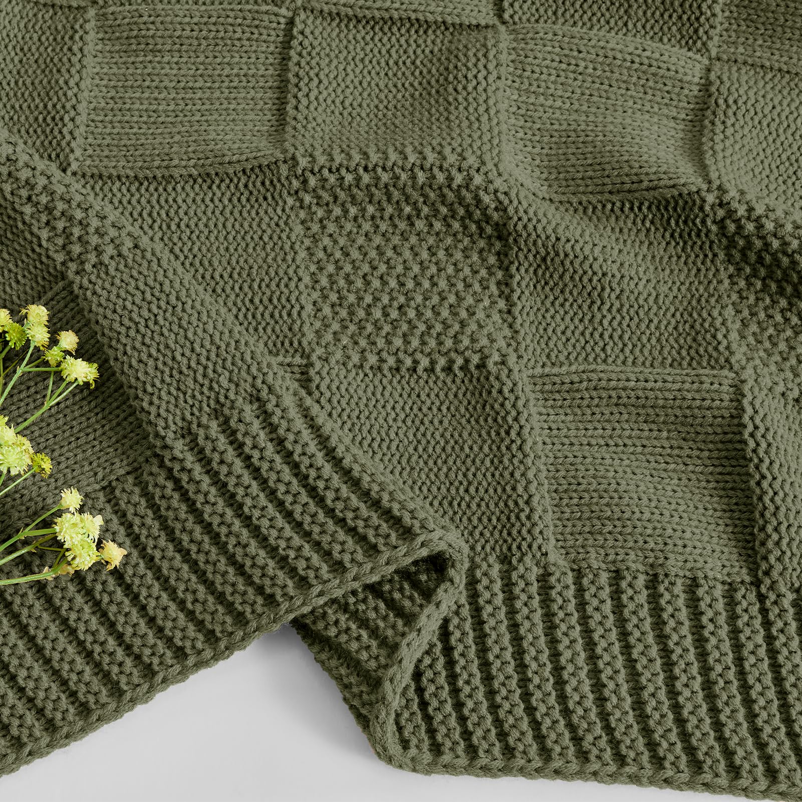 CozeCube olive check knit throw as stylish room decor accessory