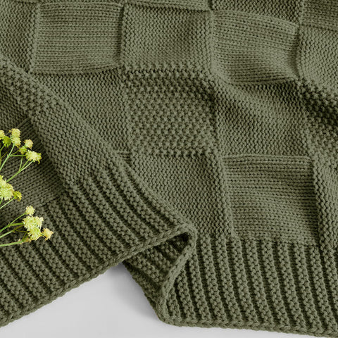 CozeCube olive check knit throw as stylish room decor accessory