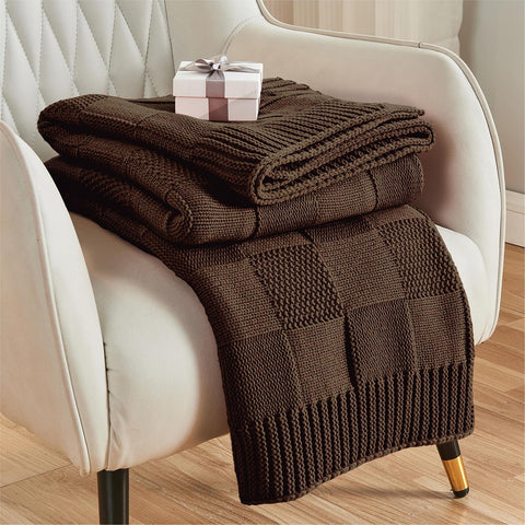 CozeCube check knit throw on sofa offering cozy warmth for the living room