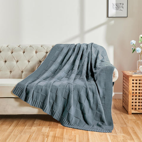 CozeCube check knit throw enhances living room decor with lightweight warmth.