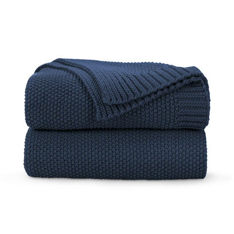 CozeCube Navy Blue Throw closeup knit texture for cozy warmth