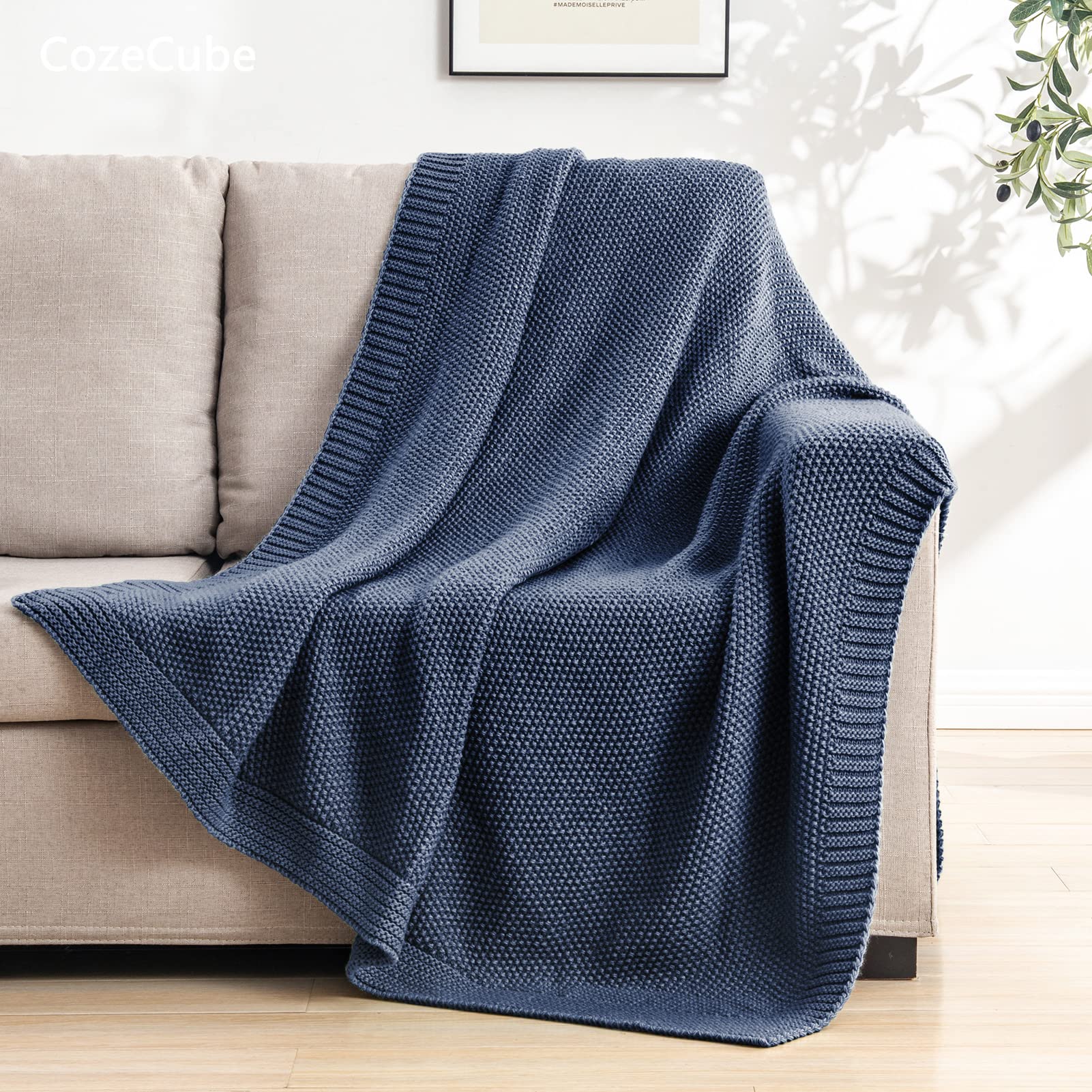 CozeCube seed-stitch knit blanket adds texture and farmhouse charm
