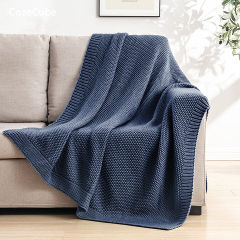 CozeCube seed-stitch knit blanket adds texture and farmhouse charm