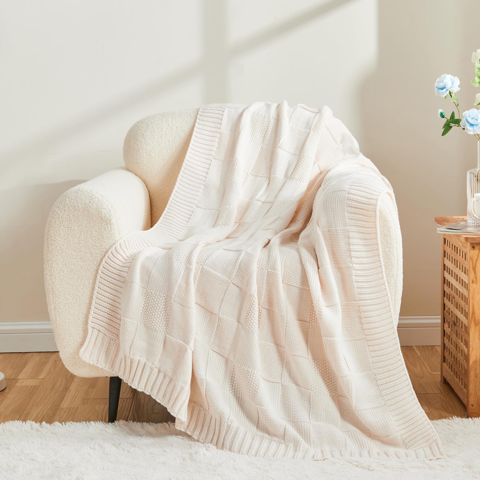 CozeCube seed-stitch knit blanket offers textured warmth for cool evenings.