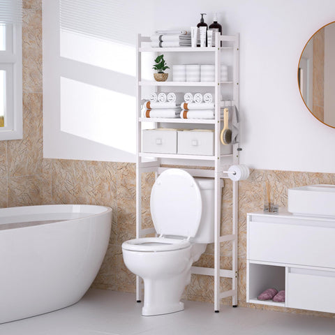 Cozivolife bamboo bathroom organizer with fabric baskets keeps essentials tidy.