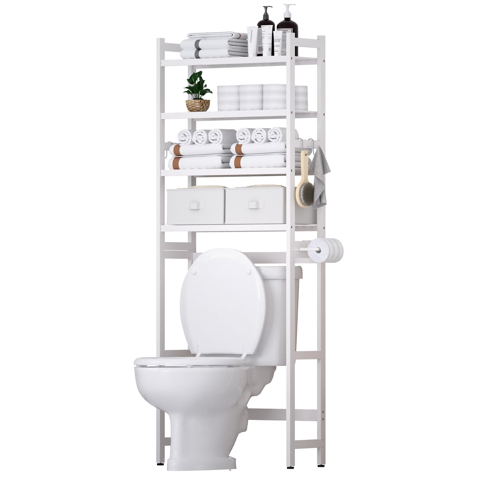 Cozivolife over-the-toilet storage rack in white maximizing vertical space.