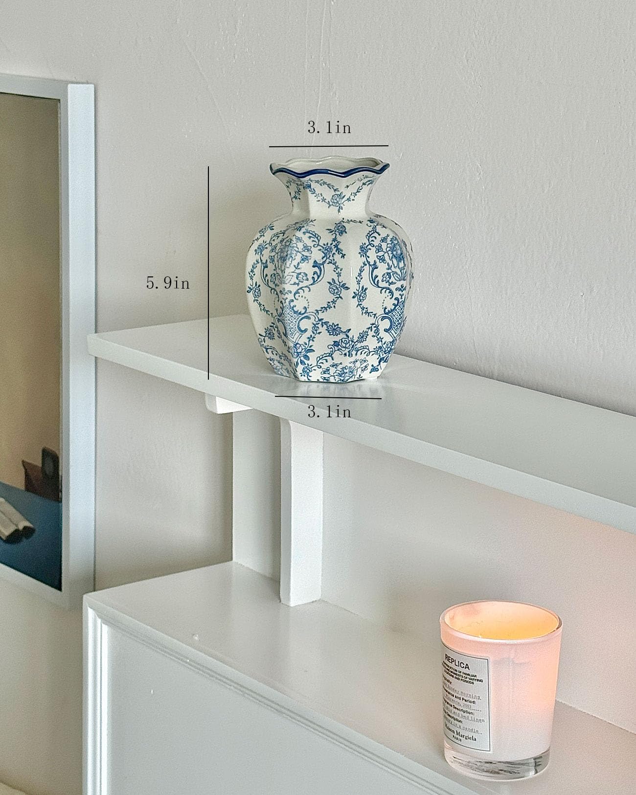 COZLIV Vintage Blue Ceramic Vase side profile highlights elegant silhouette for centerpiece styling.