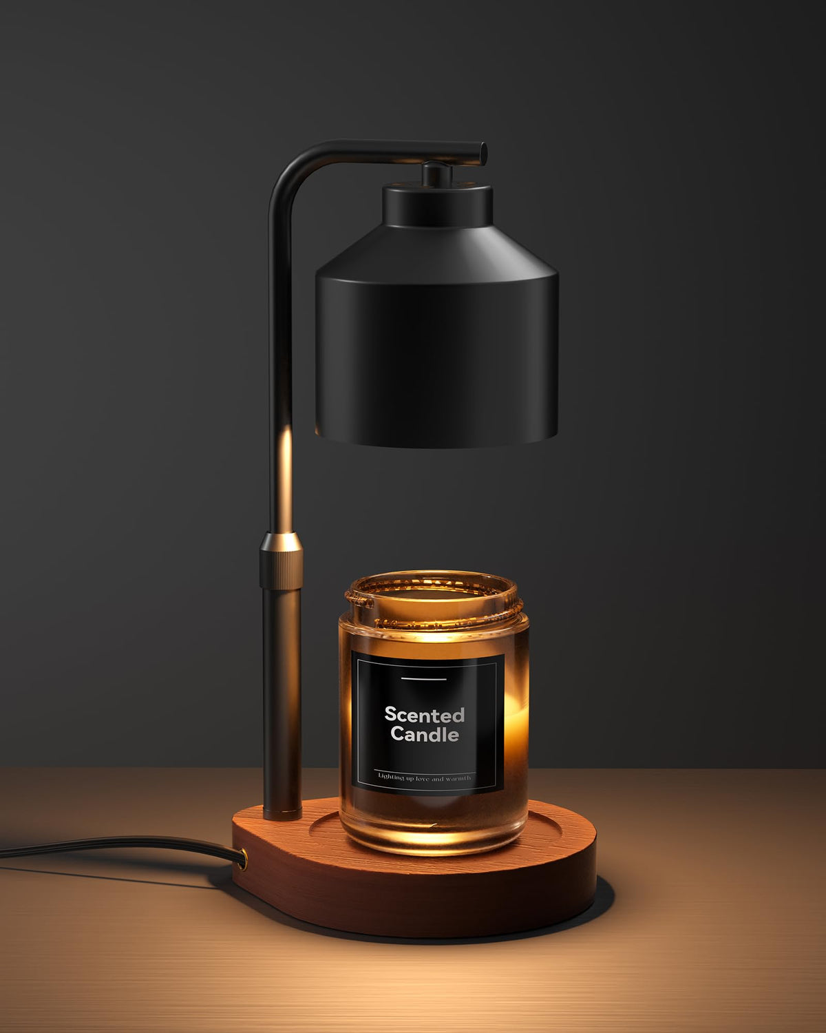 Cozmara candle warmer lamp base in walnut wood for warm, safe fragrance.