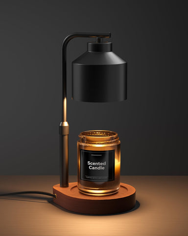 Cozmara candle warmer lamp base in walnut wood for warm, safe fragrance.
