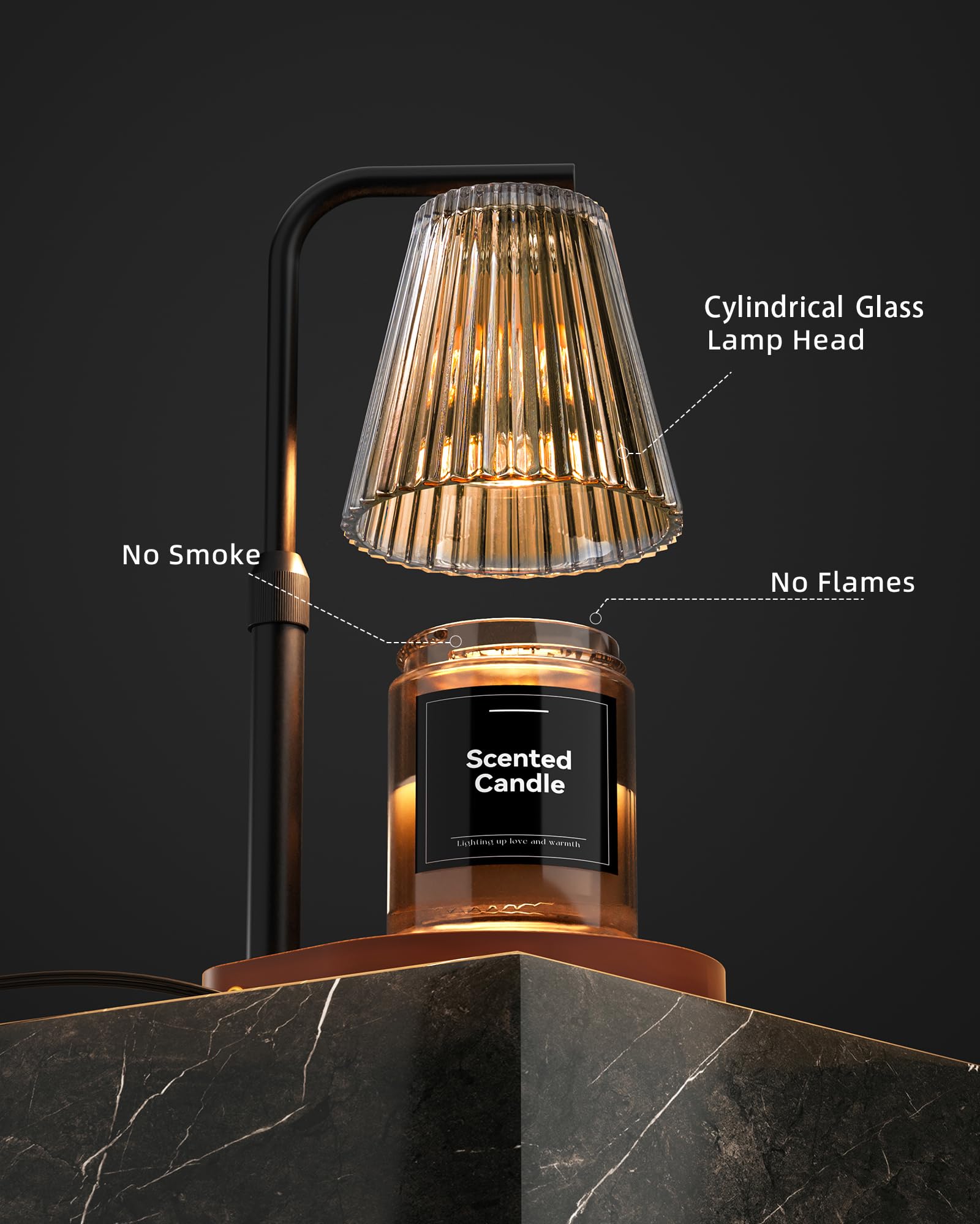 Cozmara Candle Warmer Lamp glass shade highlights warm glow and even heat distribution.