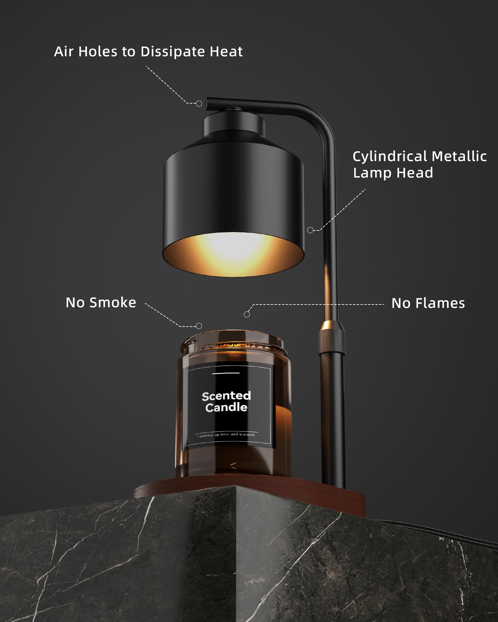 Cozmara black iron shade adds modern style while heating candles.