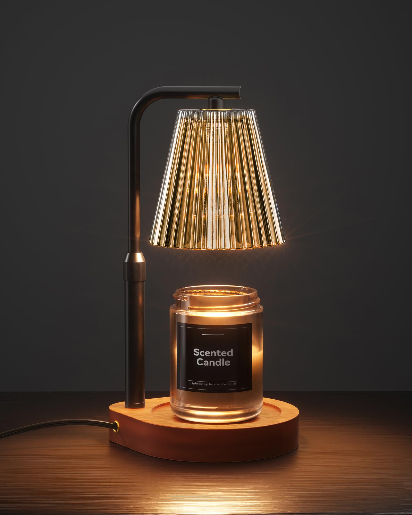 Cozmara Candle Warmer Lamp with walnut base ensures safe, stylish fragrance at home.