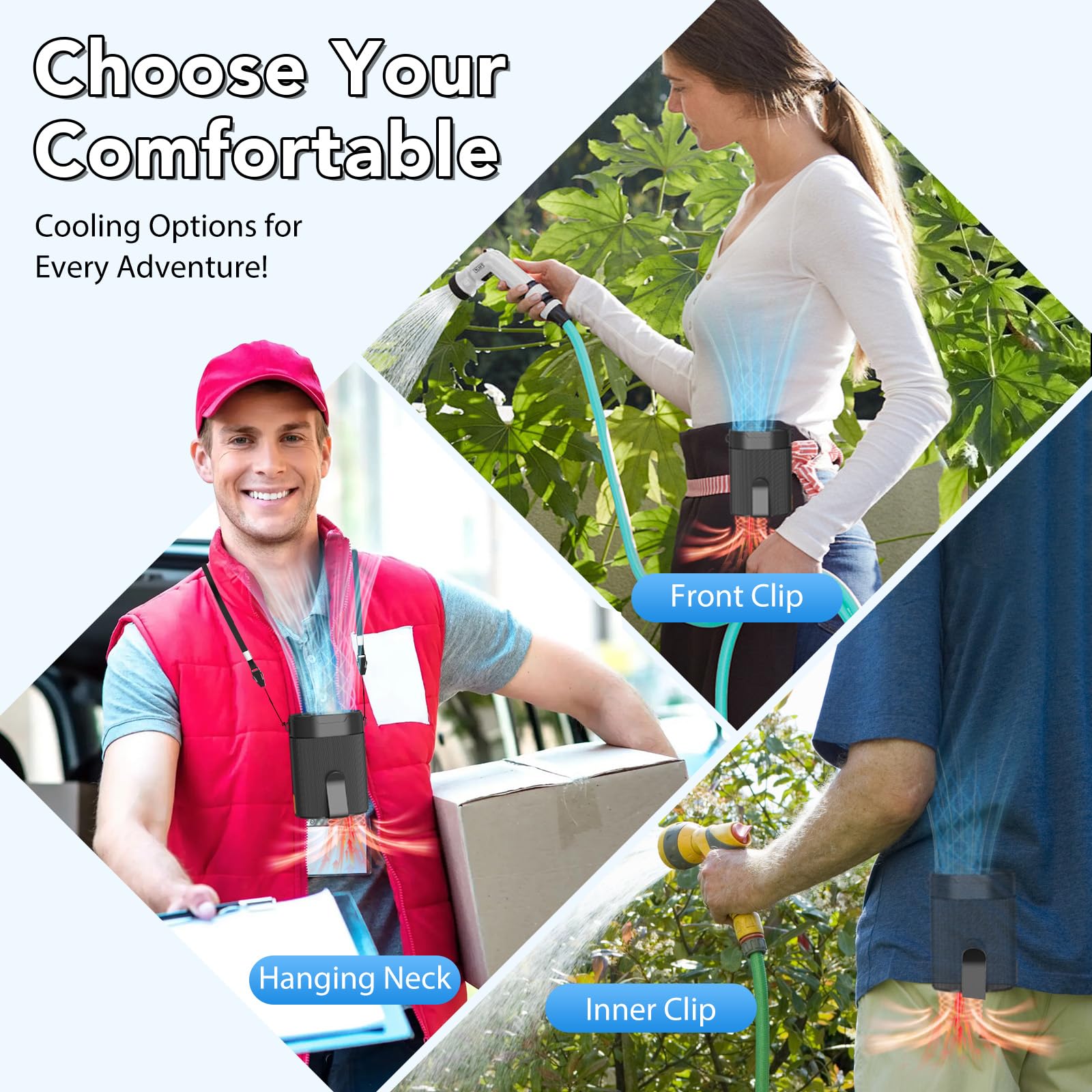 COZOME waist fan in use for outdoor work and recreation hands-free airflow