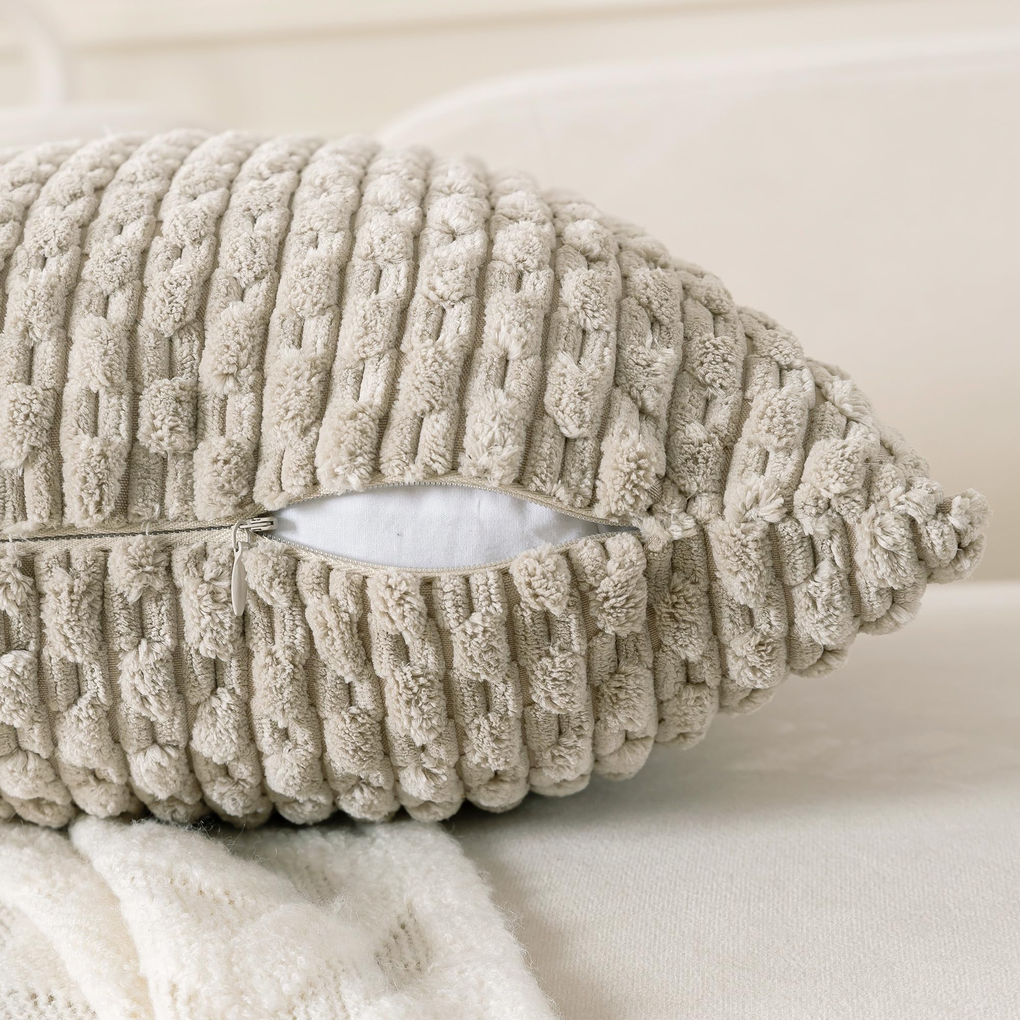 Cozoomy beige-brown pillow cover complements bedrooms, sofas, and accent furniture.