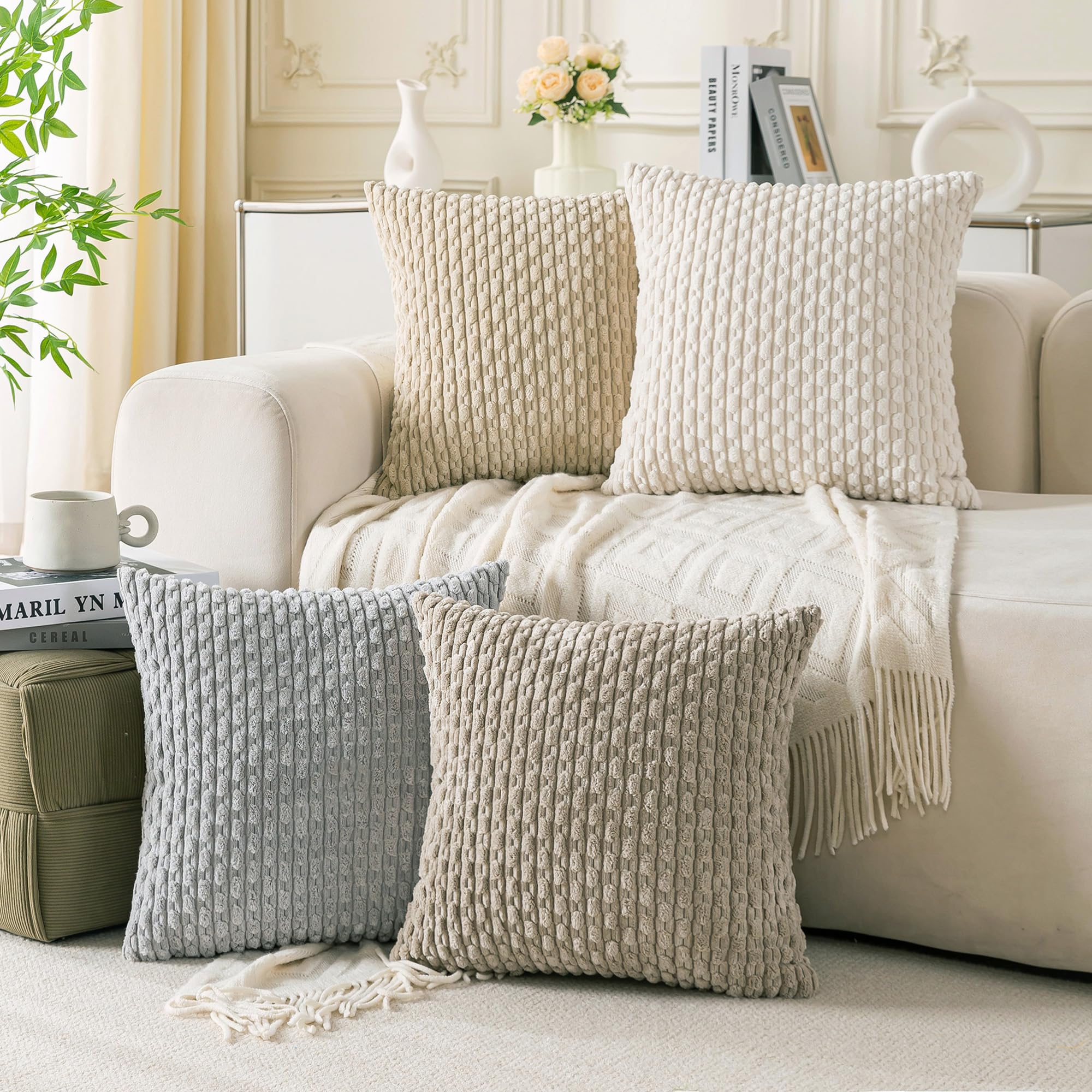 Cozoomy corduroy pillow cover 20x20 front view adds cozy texture to room