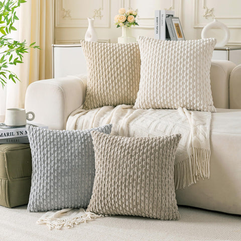 Cozoomy corduroy pillow cover 20x20 front view adds cozy texture to room