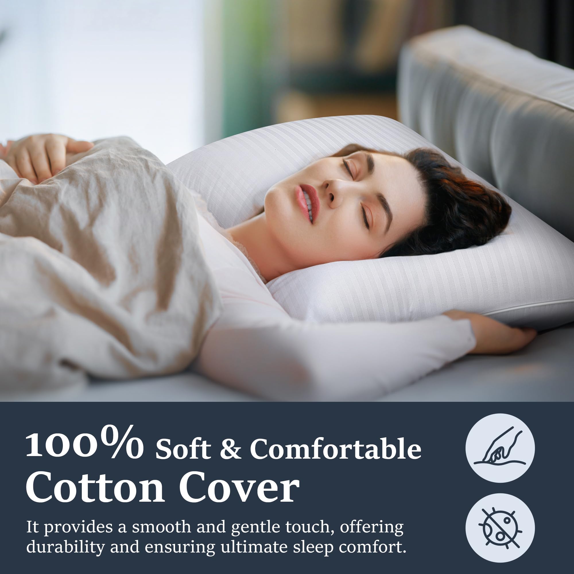 COZSINOOR queen size pillows with 600TC cotton cover and satin stripe