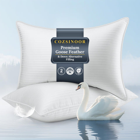 COZSINOOR goose feather pillows 2-pack on bed with hotel-style comfort