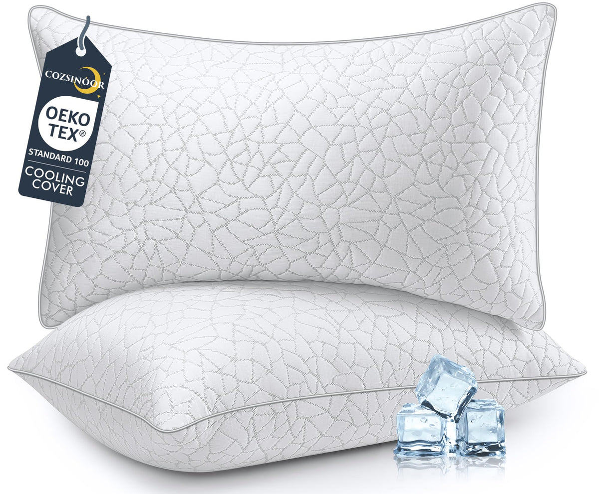 COZSINOOR queen pillow close-up highlights plush microfiber fill for comfort.
