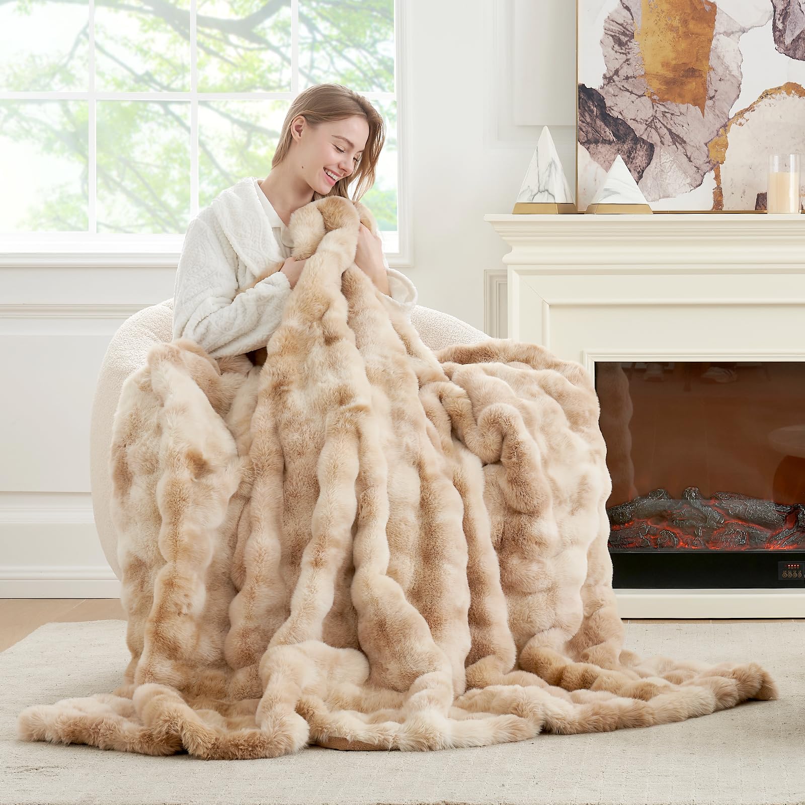 Cozy Bliss 50x60 inches throw on sofa demonstrates generous coverage and style.