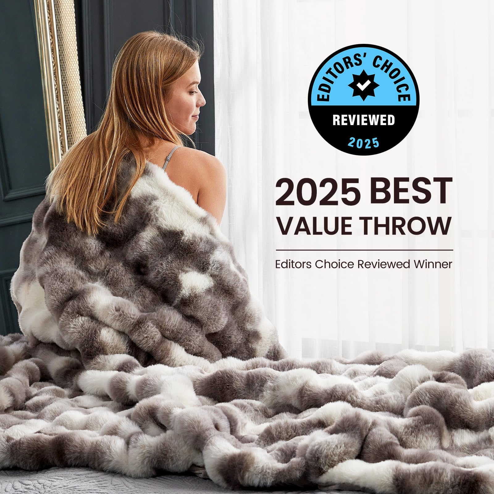 Cozy Bliss 60x80 taupe tie-dye throw adds cozy style to any living room