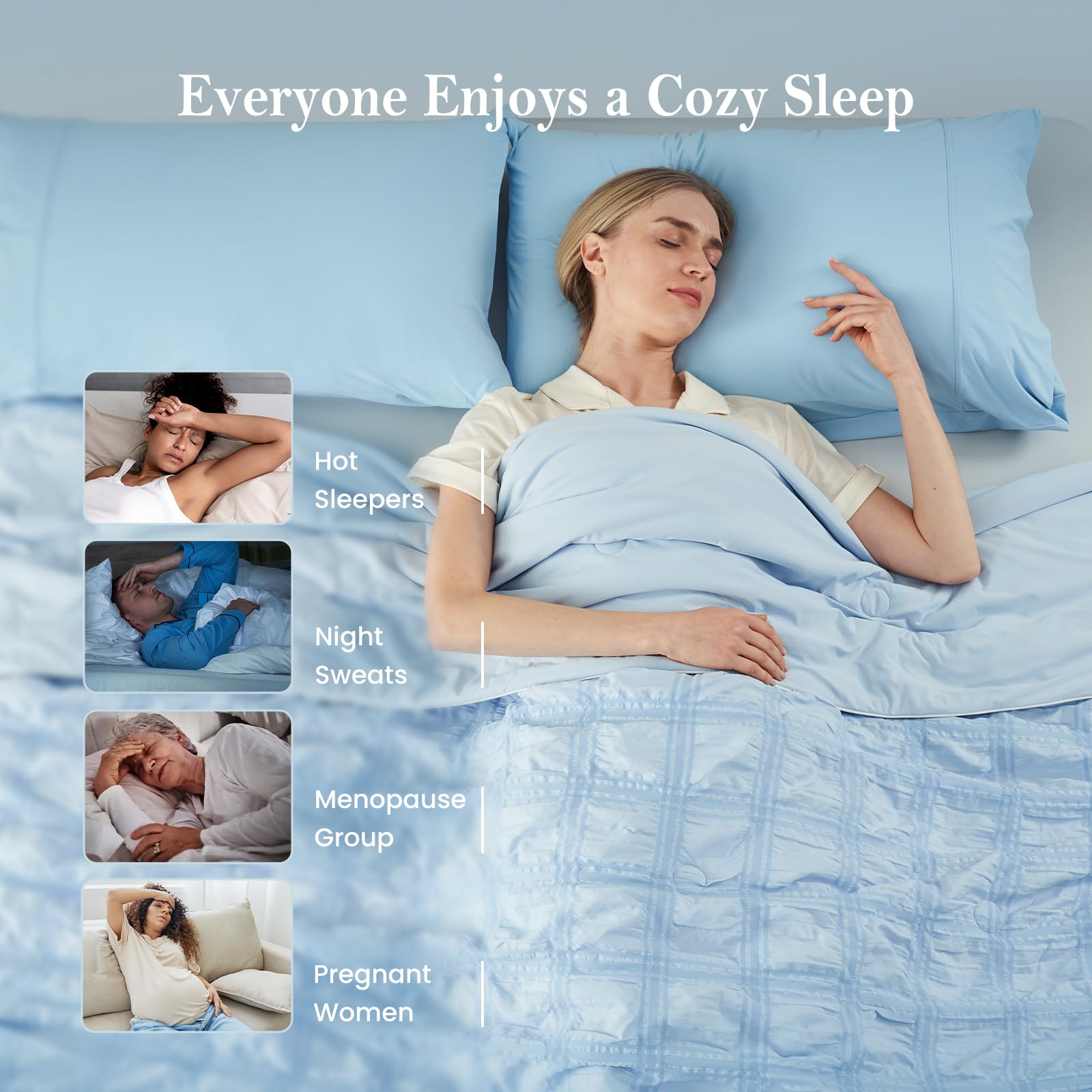 Cozy Bliss bubble seersucker texture side offers breathable comfort.