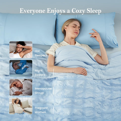 Cozy Bliss bubble seersucker texture side offers breathable comfort.