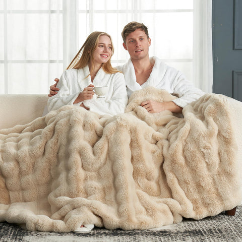Cozy Bliss bubble-throw back-view: elegant texture enhances bedroom decor.