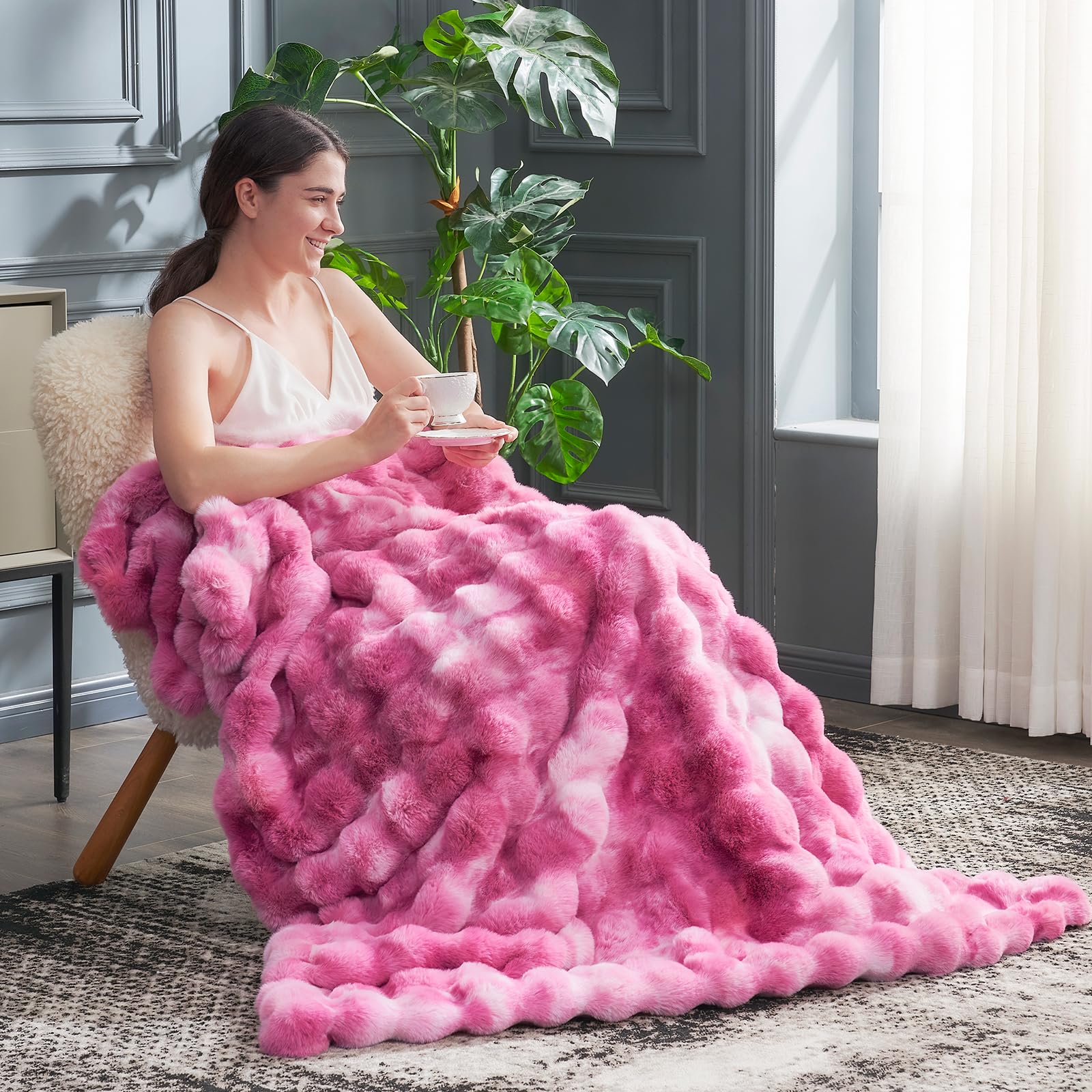Cozy Bliss Bubble Throw closeup of soft fur texture for comfort
