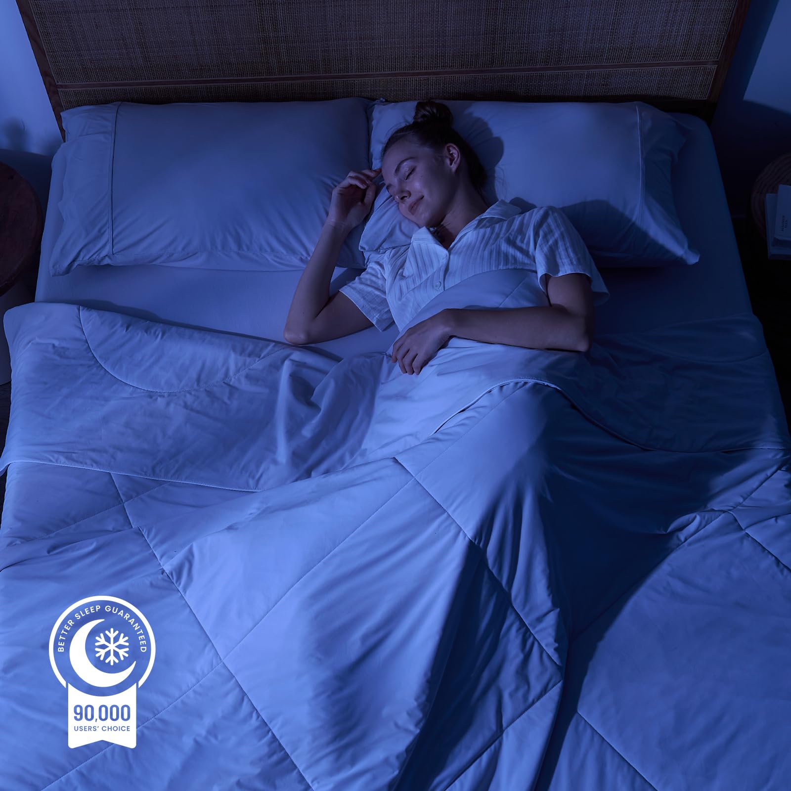 Warm-weather bed setup featuring Cozy Bliss cooling comforter.