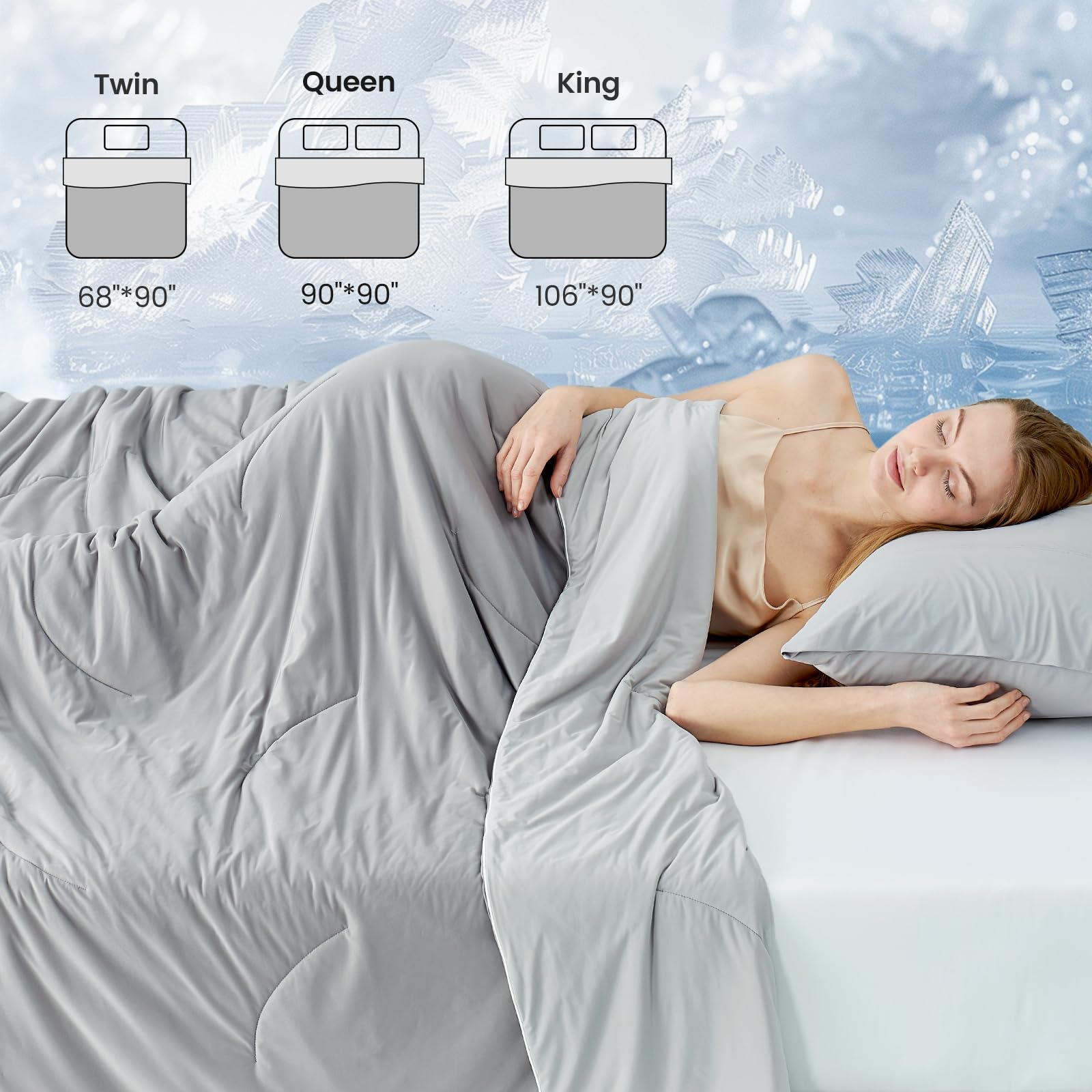 Cozy Bliss cooling comforter easy-care routine shows machine wash and tumble dry