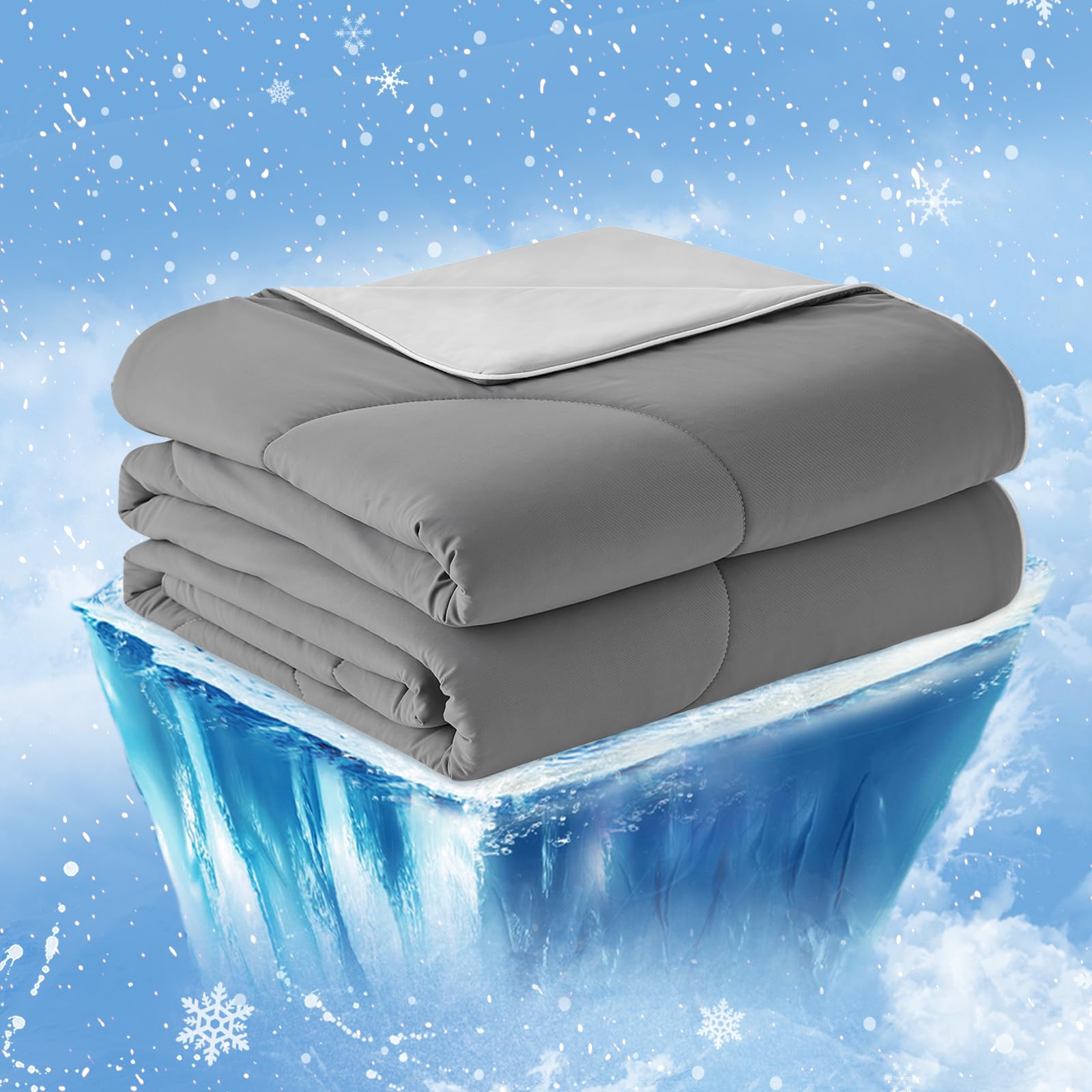 Cozy Bliss cooling comforter in king size shows cooling fabric for hot sleepers