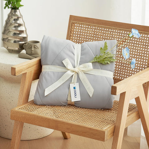 Lifestyle shot shows Cozy Bliss cooling comforter ready for relaxing evenings.