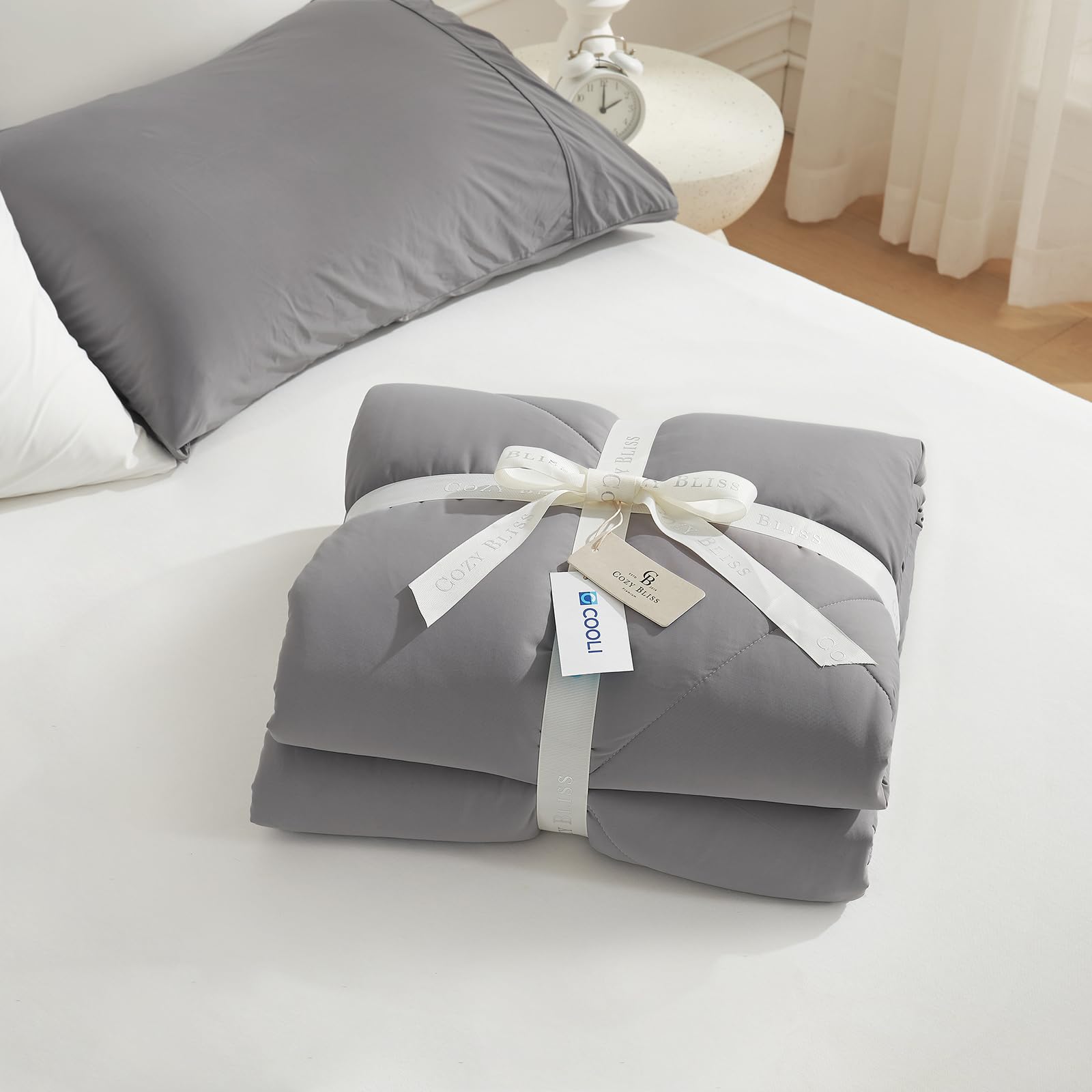 Night sweats relief with Cozy Bliss cooling comforter during warm nights.