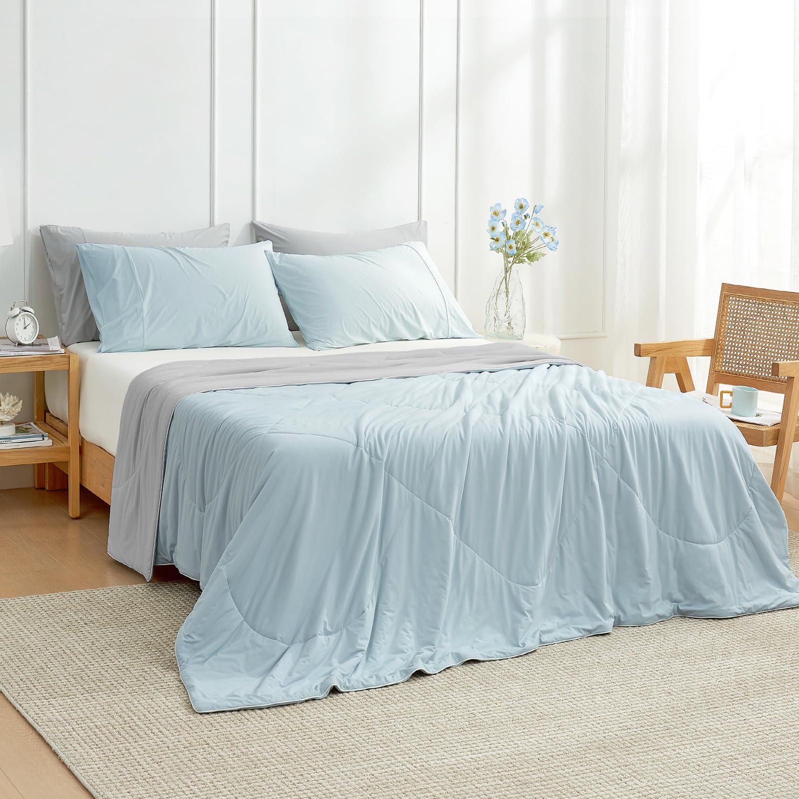 Cozy Bliss cooling comforter queen closeup fabric, OEKO-TEX certified softness.